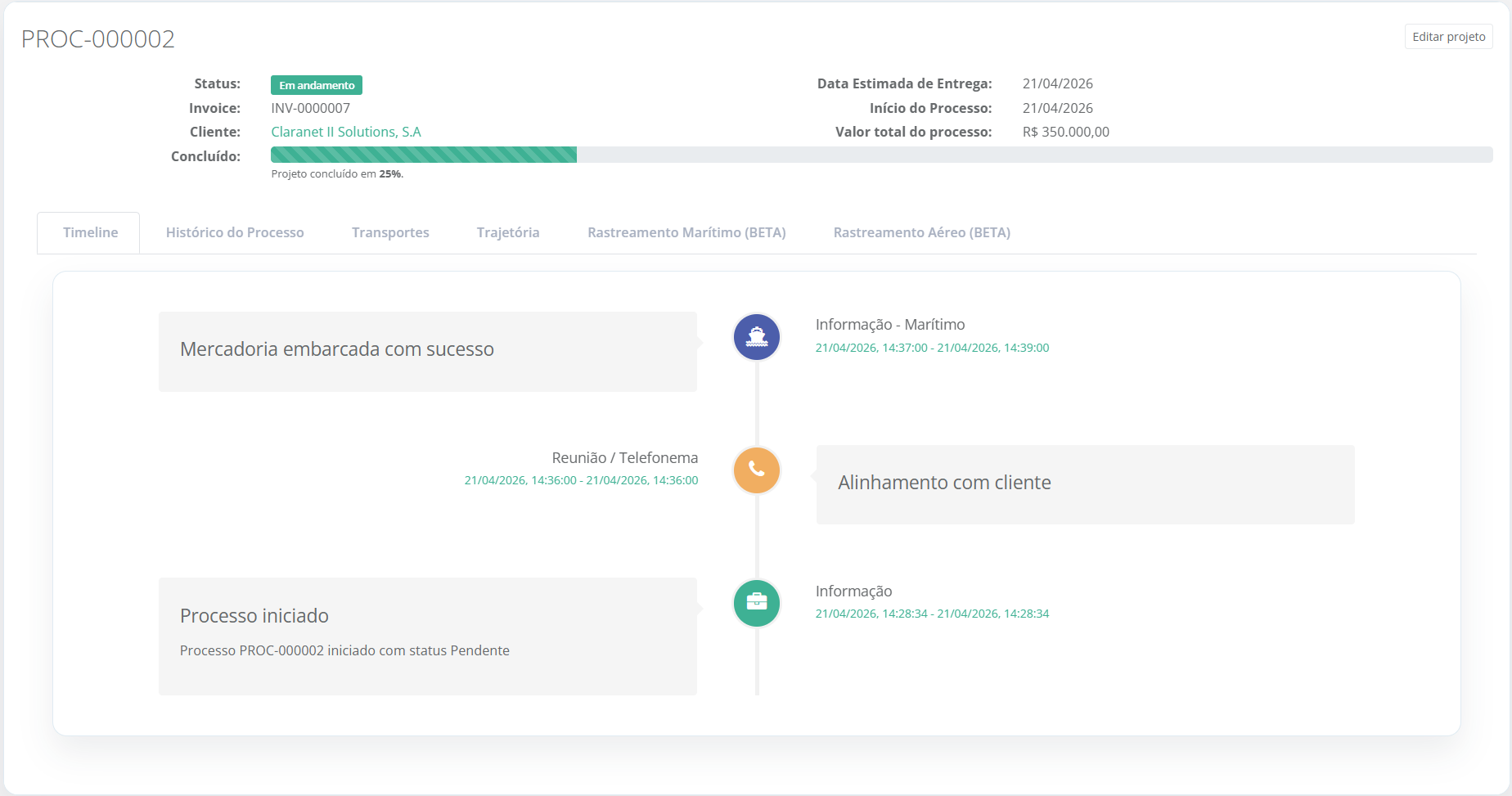 Preview da timeline do portal GECOM